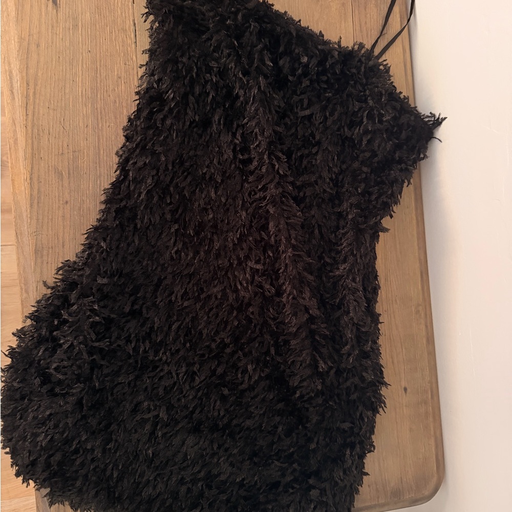 Faux Feather Black Mini Dress